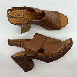 NEW BORN WEKIVA Women's Camel Leather Open‎ Toe Slingback Sandals 10 Block Heel